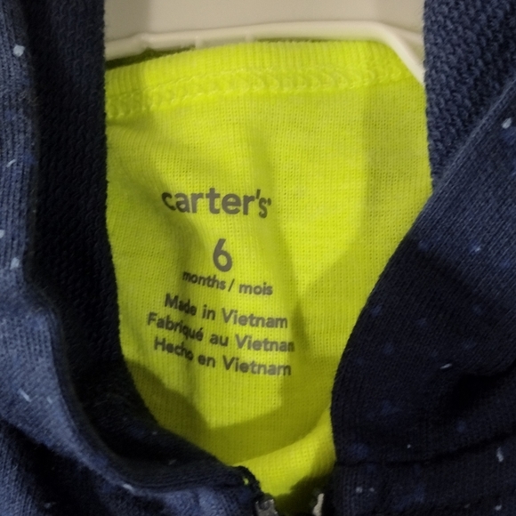 Carter's boys 6 mo sweat suit outfit set hoodie pants onesie space neon navy - Picture 3 of 3